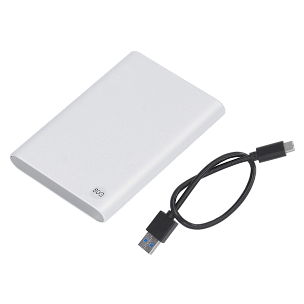 2,5 tommer HDD Ekstern Kabinet Type C USB3.1 Op til 10 Gbps Ultra Tynd Bærbar Ekstern Harddisk Mobil Harddisk til PC Laptop Sølv 80 GB