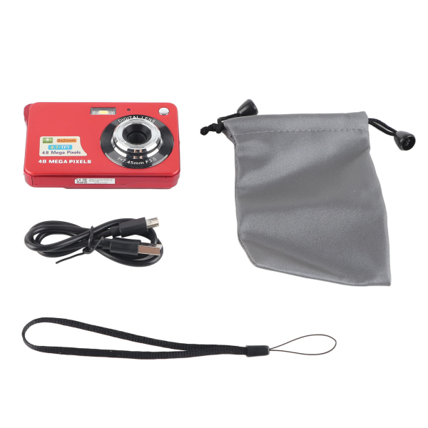 Digitalkamera - 4K 48MP, Anti Shake, 8X Zoom, 2,7" LCD-skjerm, C3 48 Rød
