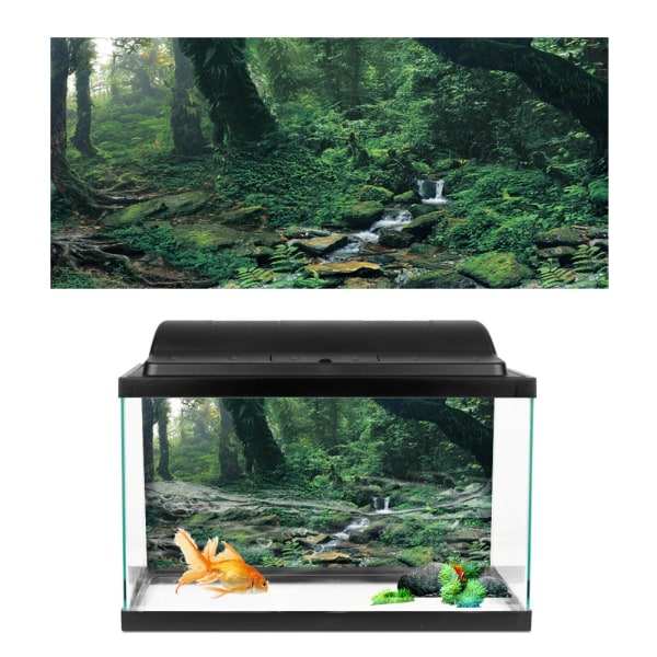 PVC-klæbende Riverway Green Woods Aquarium Baggrund Plakat Sticker Aquarium Dekoration(M)