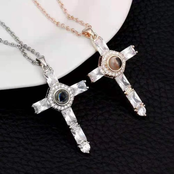 Cross Projection Necklace Choker Crystal Cross Lord's Prayer Cross Halskjede til venner Fars gave