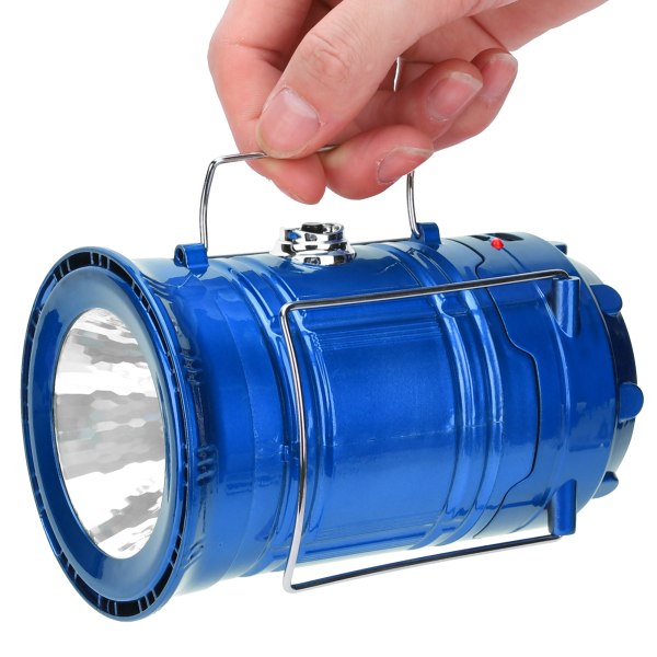 Bärbar Solar LED campingtältlampa USB infällbar nödlägeslykta Ficklampa Blå