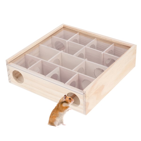 Hamster Maze Mus Mus Natural Wood Interactive Intelligent Pet Leke med akrylglass