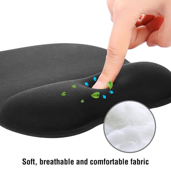 Musemåtte med memory foam-hvile, 4 mm ergonomisk musemåtte, musemåtte med håndledsstøtte og skridsikker gummibase, ultratynd slidstærk, sort
