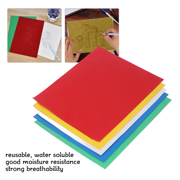 5 stk overføringspapir Fem farger vannløselig karbonpapir broderimønster sporepapir for DIY-håndverksprosjekter