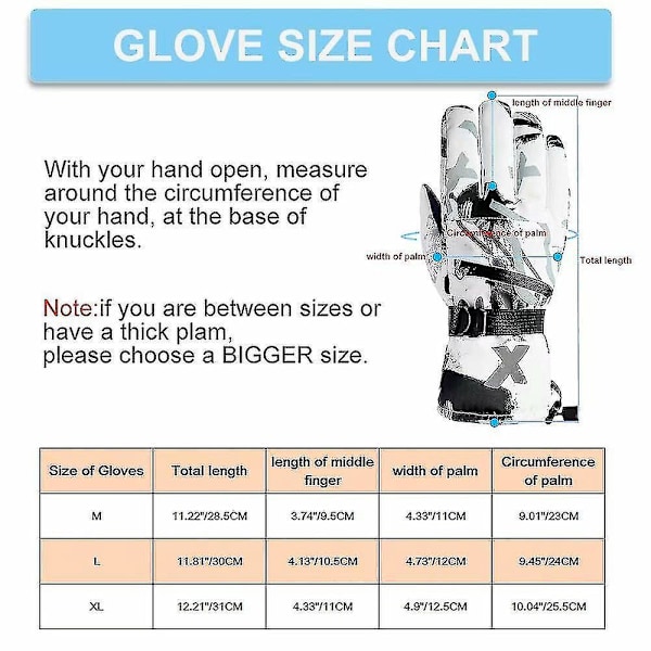 Vindtäta Vattentäta Vinter Skidhandskar med Varm Foder M Grå*Vit