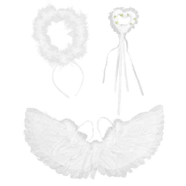 Angel Wing Hvit Barn Voksen Fjær Wing Pannebånd tryllestav kostyme til Halloween julefest 3 stk/sett