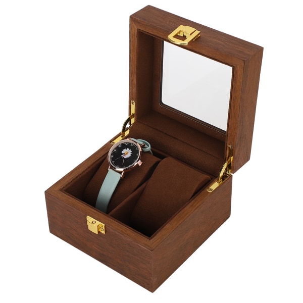 Wooden Watch Case 2 Slot Clamshell Watch Opbevaringsboks Organizer sort valnød farve