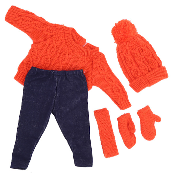 Dockkläder Tröja Byxor Mössor Halsduk Handskar Docktillbehör för 18-tums Babydocka Q18-789 Orange för 43cm Docka