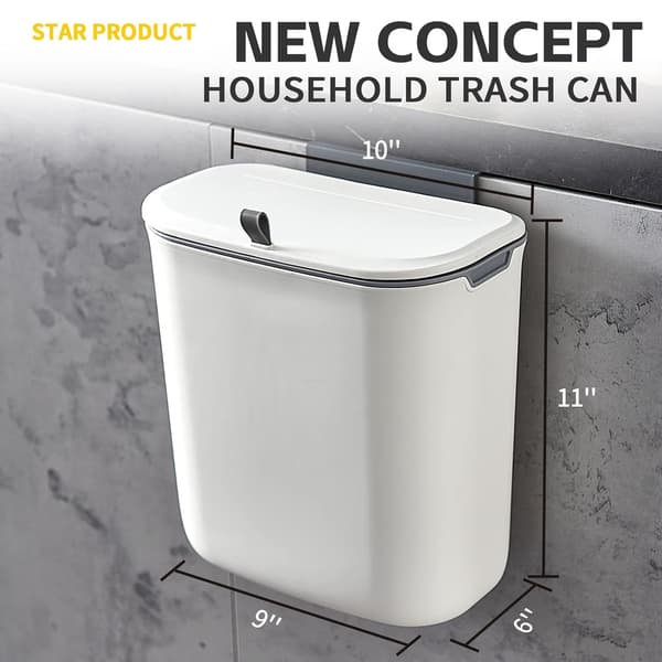 Kitchen Compost Bin, 9.5 Liter Hanging Trash Can with Lid, Plastic Trash Can for Compost Under Sink in Kitchen Cabinet