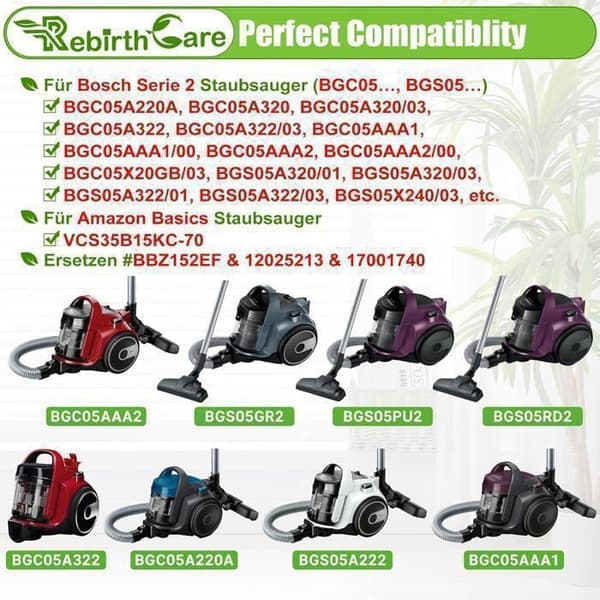 suodatin Bosch BBZ152EF -sarjan 2 suodattimille BGC05… BGS05… BGC05A220A BGC05A320 BGC05A322 BGC05AAA1 BGC05AAA2 BGS05X240 varaosat