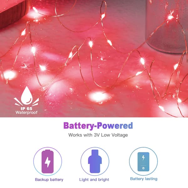 12-pack LED Slinga Batteridriven - Två Meter Lång 20LED Vattentät Silvertråd Eldfluga Stjärn- och Månlampor, Röd red