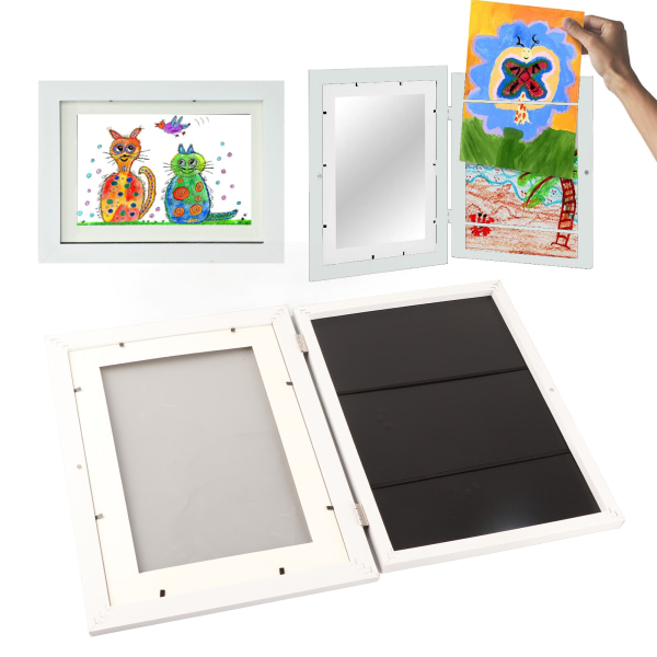 Børnekunstrammer A4 frontåbning Udskiftelig brudsikker billedskærmramme til tegninger Skolearbejde Hvid White