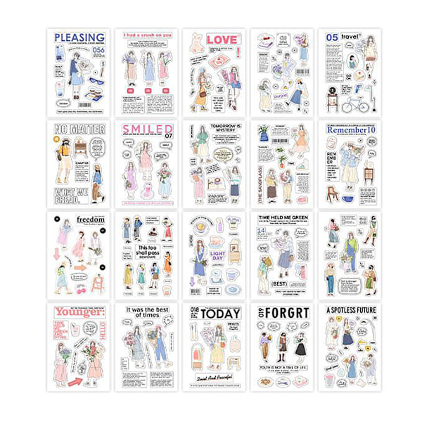 20 ark figurstickers romantiska söta självhäftande DIY dekorativa klistermärken dekal för album fotoalbum typ 1