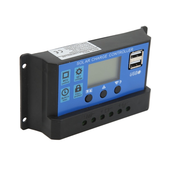 12V 24V Solcellsladdningsregulator USB-port Överladdningsskydd Solpanel Batteriregulator med LCD-display 30A