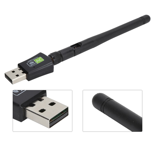 USB Wifi Adapter Mottaker Antenne Ethernet 600Mbps 2,4Ghz5Ghz trådløst nettverkskort Svart