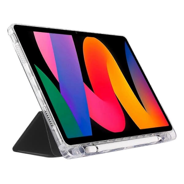 Case for Xiaomi Redmi Pad SE, Tri-Fold Stand Leather+TPU+Acrylic Clear Back Tablet Protection