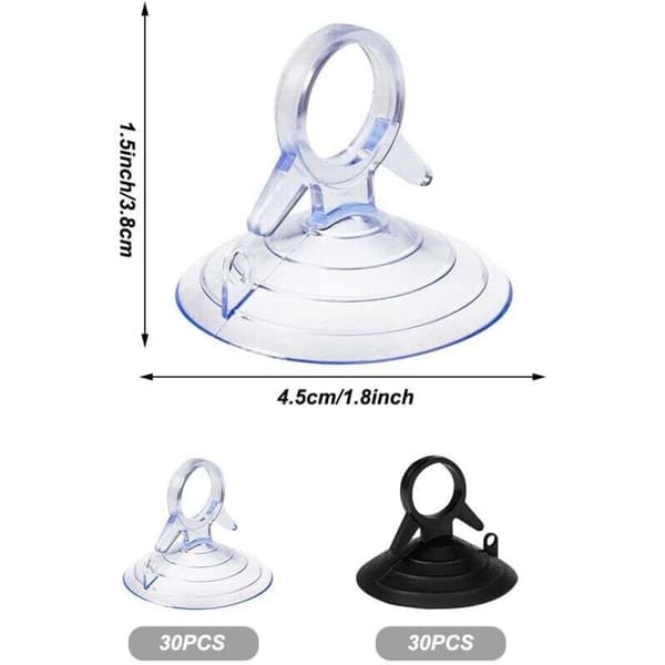 60 Pieces Suction Cups for Sunshade, 45mm Suction Cup Without Hooks, Mini Transparent and Black Suction Cups