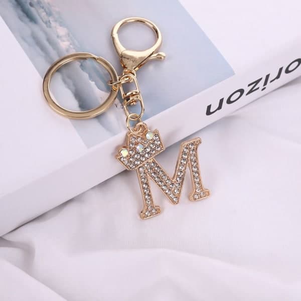 Luksus Krone Bogstav Metal Nøglering Rhinestone Initial Nøglering EE