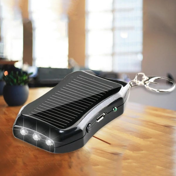 Solar Bærbar Oplader Nøglering Mini Power Bank LED Lommelygte Udendørs USB Batteripakke Nødtelefonoplader B B