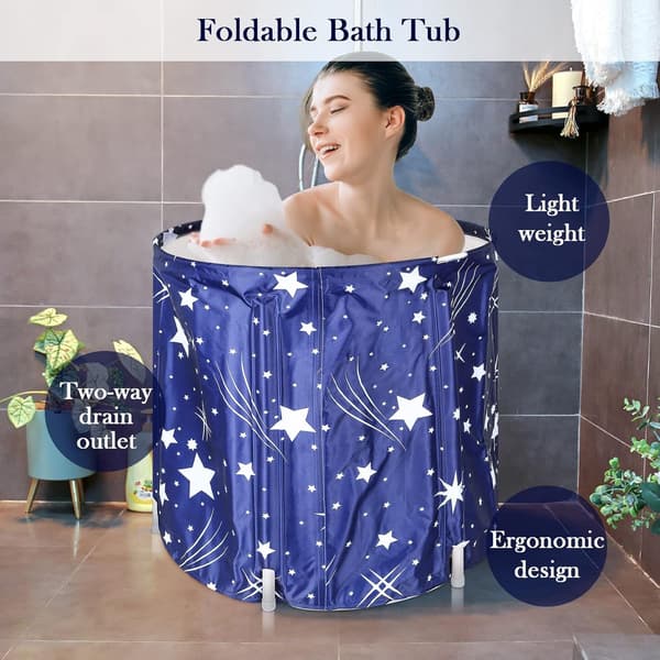 Bærbart Badekar 70 X 65CM 230L Foldbart Fritstående Blødgøringsbad Voksen SPA-Badekar til Studenterhjem Camping (Stjerneblå)