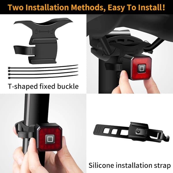 Smart sykkelbaklys USB-lading Bremsinduksjon IPx4 Vanntett sykkellys Automatisk start/stopp 6 moduser LED-baklys
