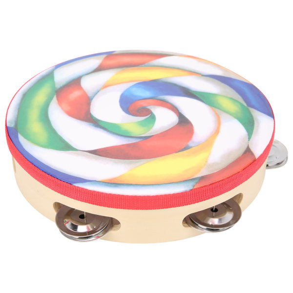 8-tommers tamburin enkeltradsklokke fargerik lollipop-mønster polyester perkusjonsinstrument DT‑64fargerik