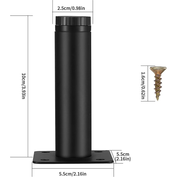 Säädettävät metallihuonekalujen jalat - 4, 4 tuuman / 10 cm set
