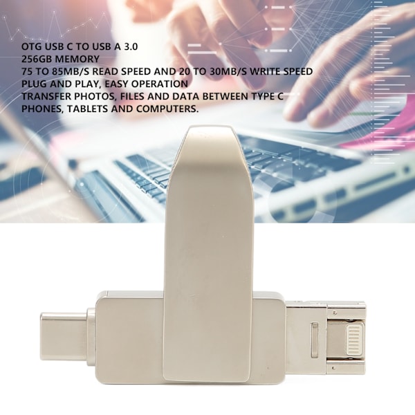 256GB Dual USB C -muistitikku - Plug and Play OTG USB C - USB A 3.0 -muistitikku