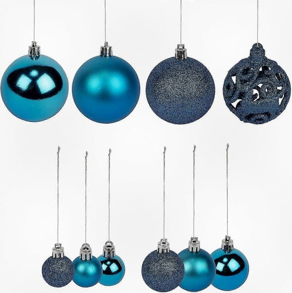 100 Shatterproof Christmas Ornaments Set with Hanging Hooks & String - Petrol Blue Tree Decorations