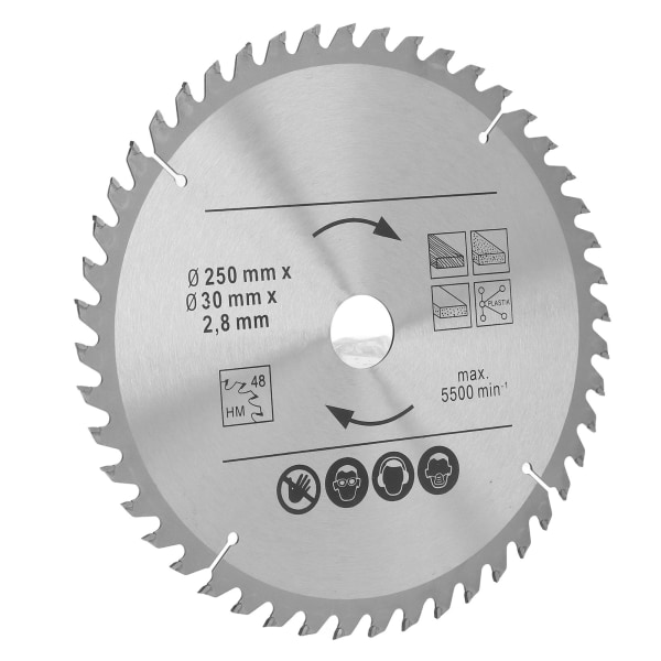 250 mm cirkelsavklinge i hårdmetal til træbearbejdning 5500 RPM 250X48TX30