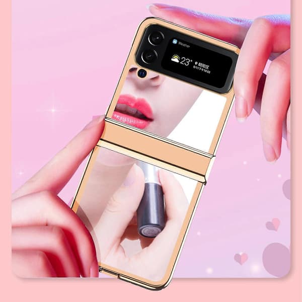 Plating Frame Case Compatible With Samsung Galaxy Z Flip 4, Hard PC Mirror Makeup Cover With Hinge Protection