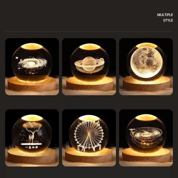 Måne - LED USB-nattlampa, kristallkula, galax, bordslampa, 3D, planet, måne, sovrum, inredningsdekoration