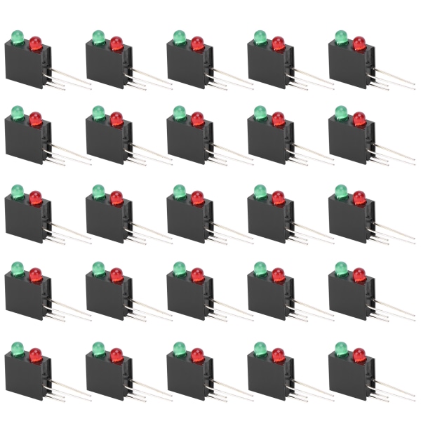 LED-plaststativ - 100 stk, dobbelt hull, svart firkant, 90 graders buebase med rødt og grønt lys 3 mm
