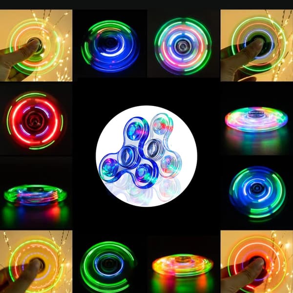 Fidget Spinner, 2-pack Kristall LED-ljus Fidget Spinners för barn och vuxna Ljus upp sensoriska Fidget Leksaker (Kristall + Blå)