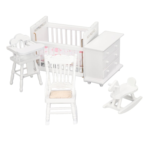 1:12 Dukkehusmøbler Model Sæt Miniature Baby Krybbe Gyngehest Stol Skab Dekoration Tilbehør