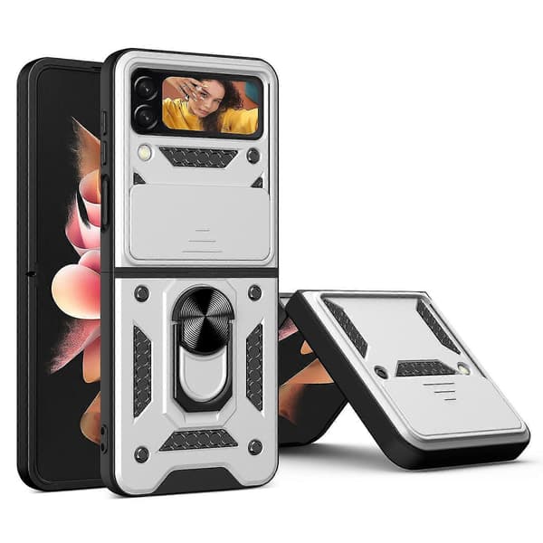 Heavy Duty Armor Case Compatible with Galaxy Z Flip 4, Shockproof Hard PC Shell with Ring Holder