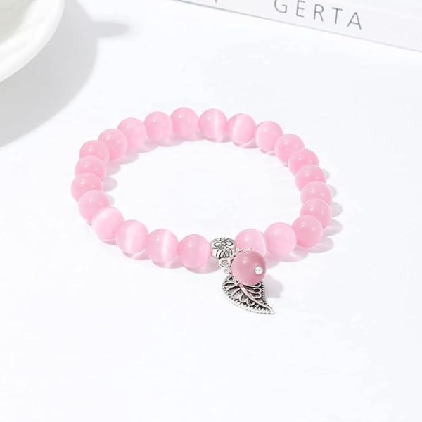 Naturstensarmband för kvinnor, 8 mm pärlor Elastisk rosa kristall charmarmband armband ädelstenssmycken