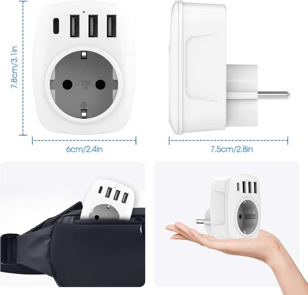 USB-stik, 5-i-1 stikadapter, vægstikadapter (hvid)