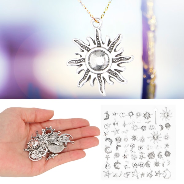 70 st Tibetanskt Silver Sun Moon Star Mönster Hängen Smyckenstillbehör för DIY Halsband Armband
