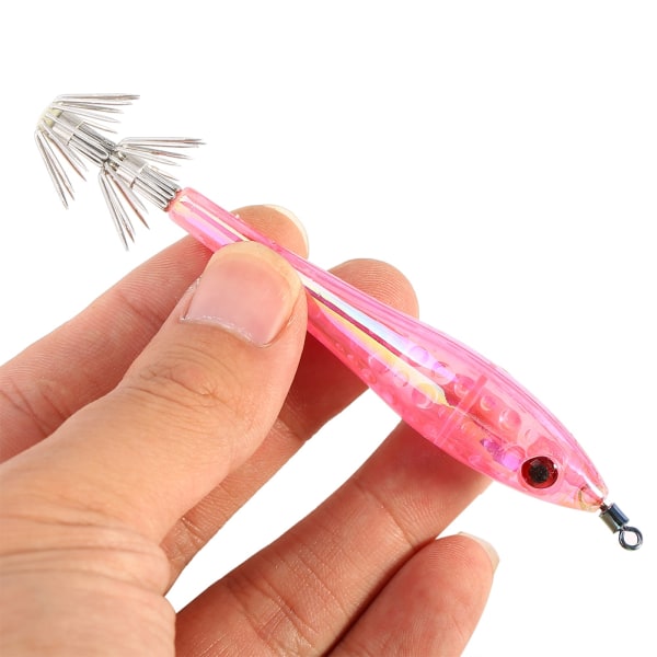 5 stk 9,5 cm plast hard blekksprutfiske lokker med dobbel krok (rosa)
