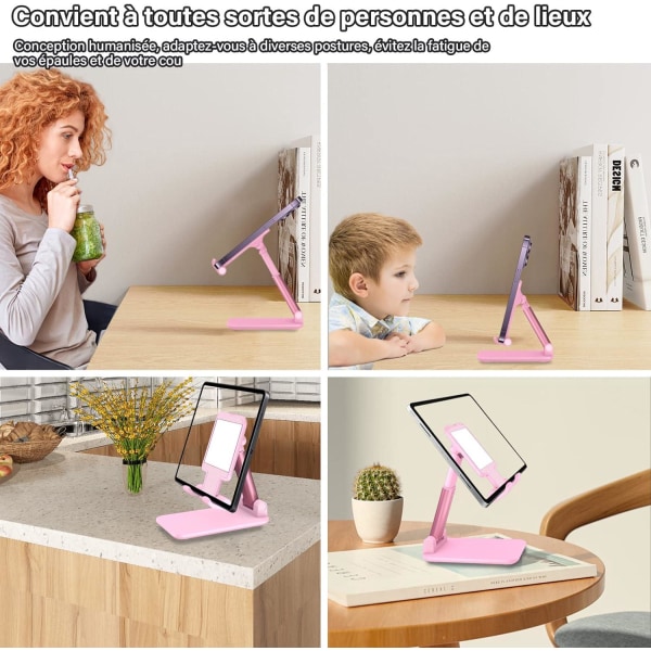 Pink-Phone Stand, hopfällbart Tablet Stand Mobiltelefonhållare för skrivbordet Kompatibel med Samsung iPad Mini iPhone Alla smartphones smartphones