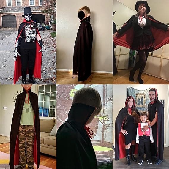 Vendbar kappe til kvinder, standkravekappe til børn, sort og rød hættekappe, lilla kappe, Halloween julekostume sort og rød