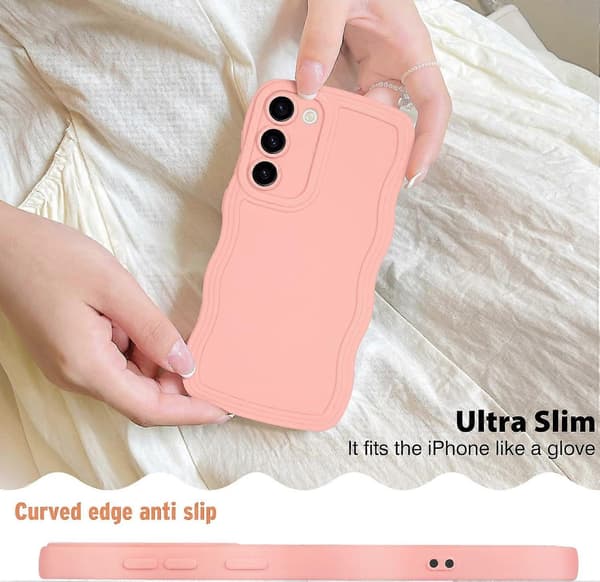 Samsung Galaxy S23 Plus Phone Case, Curly Wavy Frame Liquid Silicone Flexible Soft Shockproof Camera Protection Bumper Cover