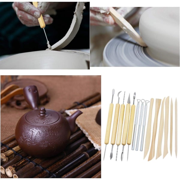 14-delers keramikkskulpturverktøysett for gjør-det-selv-keramikk med oppbevaringspose