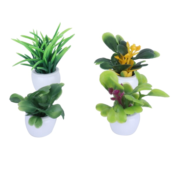 4 stk Mini simulering potteplanter sett kunstige potteplanter sett med keramiske potter for hjemmekontor borddekorasjon