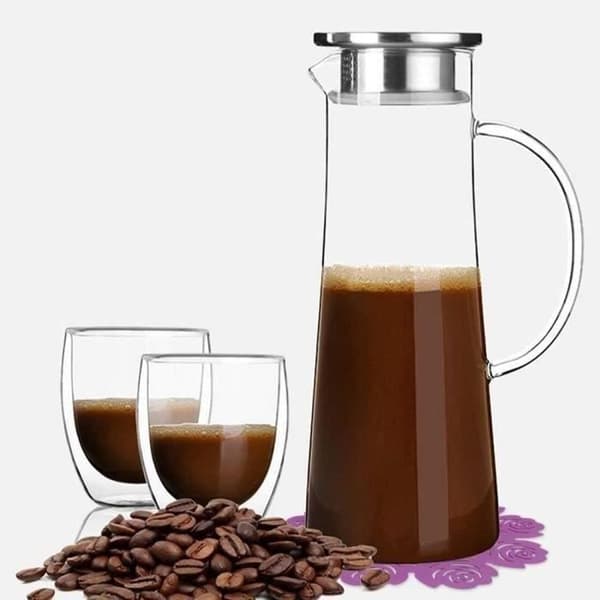 Glaskaraff - 1500 ml - Värmebeständig - Rostfritt stål