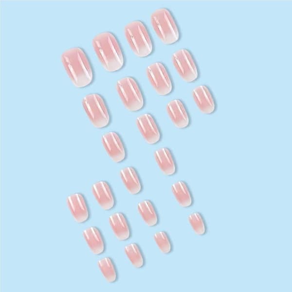 Mandel Press on Nails Short Round Fake Nails White False Nails