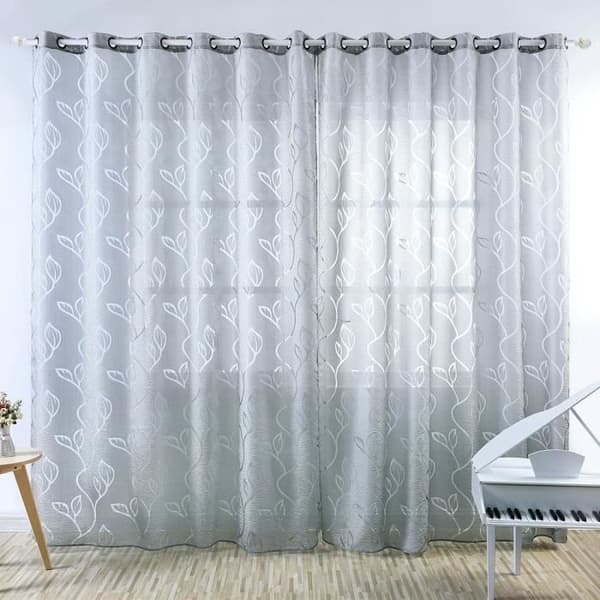 Skir gardin - Grå folie - 100 x 250 cm - Polyester - Öljetter Gris