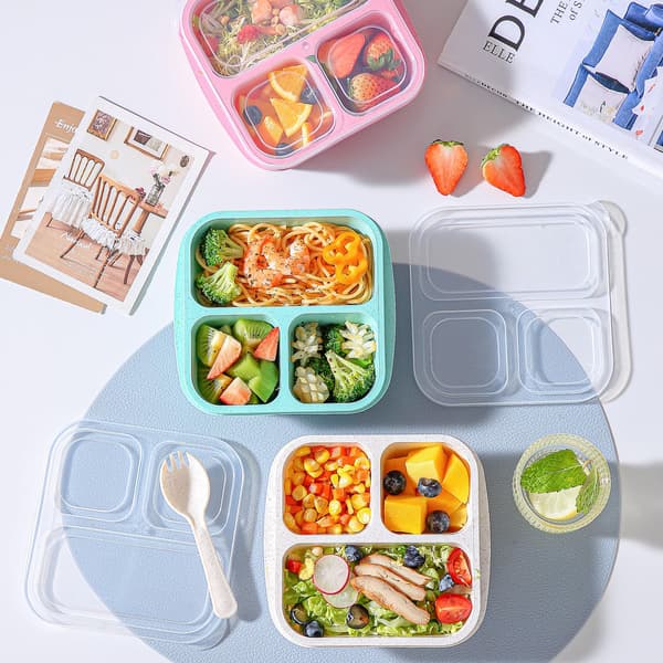 Bento-matboks for barn (4-delt sett), 3-roms matbeholder, gjenbrukbar
