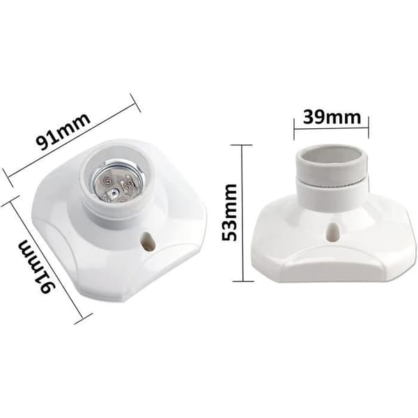 E27 skruvbar taklampsockel, lämplig för inomhusbruk, plastbas för LED, 2-pack